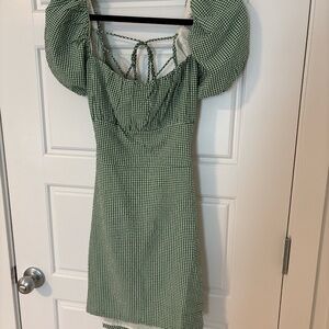 Oak + Fort Gingham puff sleeve mini dress
